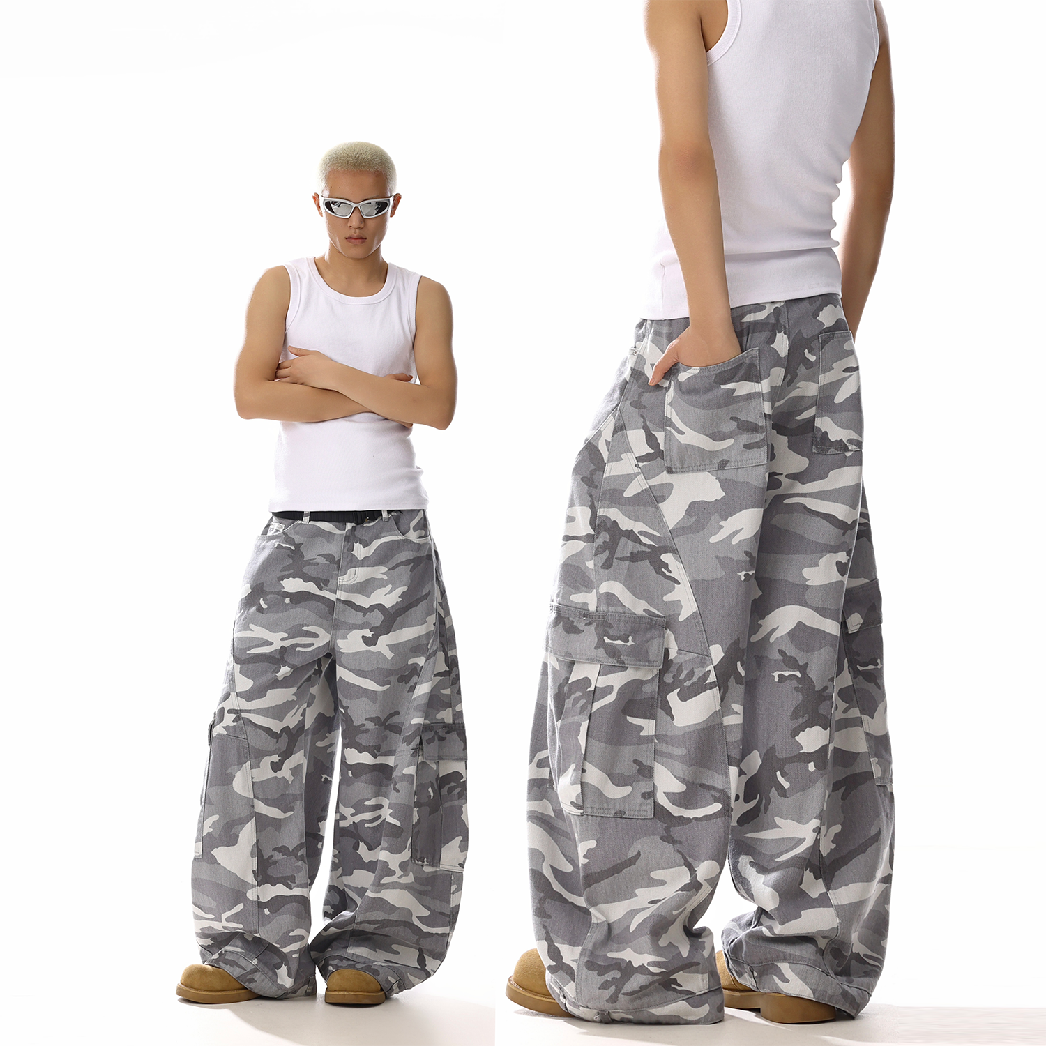 White Camo Baggy Pants